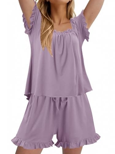 StunShow Womens Pj White Short Set Pajama Pants Set White Nightgown Silk Pink Pajamas Petite Pajamas Women Matching Set Pjs Women Short Pajama Set Purple S - Image 1