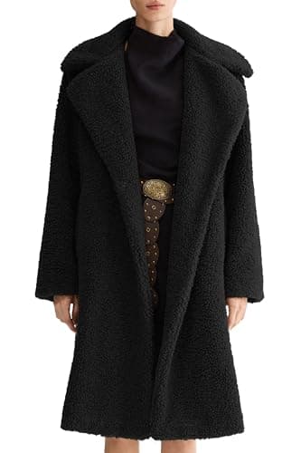Orolay Women's Fuzzy Fleece Jacket Mid Long Faux Fur Lapel Sherpa Teddy Coat Winter Warm Outerwear with Pockets Black Small - Image 1