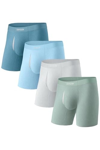 GOOTUCH Boxer Briefs For Men Packs, Breathable & Moisture Wicking Men's Underwear, Comfort Stretch Waistband, Second Skin & Anti Chafe For Running Golf Grey Blue/Gray/Blue/Green (4 pack) S - Image 1