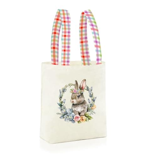 DCLOVERY Easter Bunny Canvas Tote Bag, Easter Basket 12.2x11 Inches for Gift Bag and Egg Collection (B) - Image 1