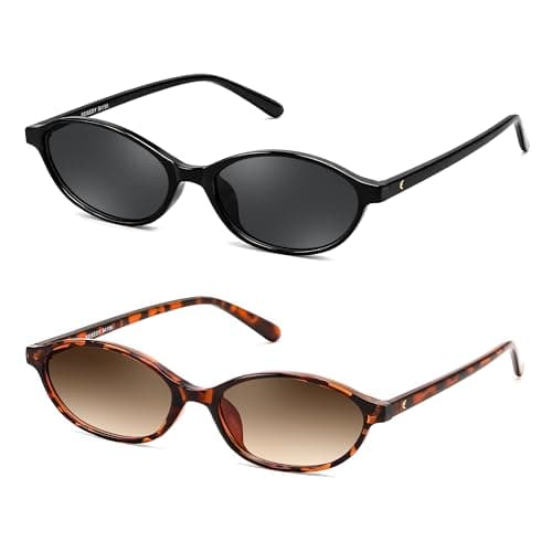 FEISEDY Retro Oval Sunglasses for Women Cat Eye 90s Lightweight Narrow Shades Trendy Sun Glasses B4196 - Image 1