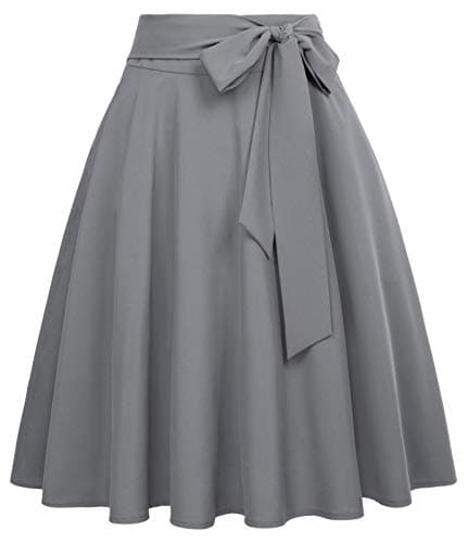 Women High Waisted A-Line Vintage Skirt Swing Skirt with Pockets Gray Size L - Image 1