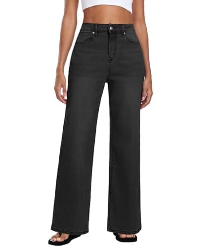 MARIASHA Jeans for Women New Flared Leg Stretch High Wasited Printed Pocket Pants Black 3XL - Image 1
