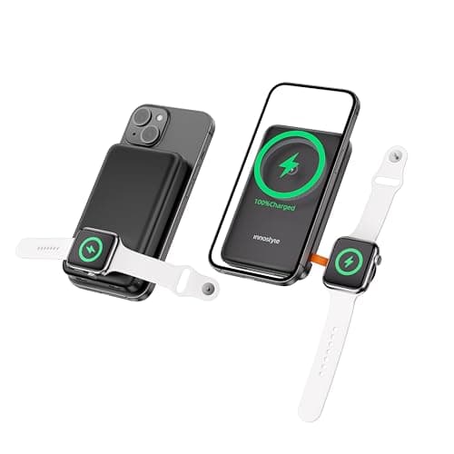 Innostyle Magnetic Power Bank, 10800mAh Wireless Portable Charger, Power Bank with Built in Cables, for iPhone 17/16/15/14/13/12 and Apple Watch Ultra/11/10/9/8/7/6/5, Black - Image 1