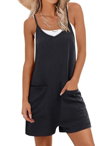 Caracilia Rompers for Women Summer Casual Loose Sleeveless Overalls Spaghetti Strap Shorts Jumpsuits Beach Vacation Clothes Black X-Large - Image 1