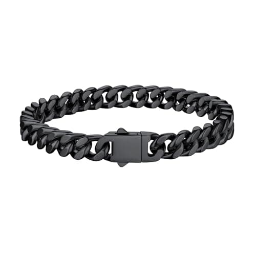 Bestyle 7mm Black Metal Plated Stainless Steel Chunky Miami Cuban Chains Bracelets Hip Hop Punk Jewelry Big Heavy Long Curb Cuban Link Chain Bracelet for Men & Women 23cm/9.1Inch - Image 1