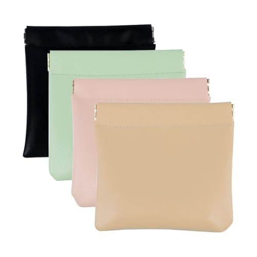 AUCCNT 4 PCS Small Makeup Bag for Purse, Mini Portable Cosmetic Pouch for Women, Coin Purse Lipstick Cosmetic Accessories Organizer, Travel Storage Pouch, Black, Pink, Light green, Apricot - Image 1