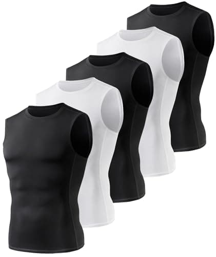 BOOJO 5 Pack Compression Shirt Men - Sleeveless Tank Top Workout Athletic Gym Quick Dry Base Layer Udershirts for Running - Image 1