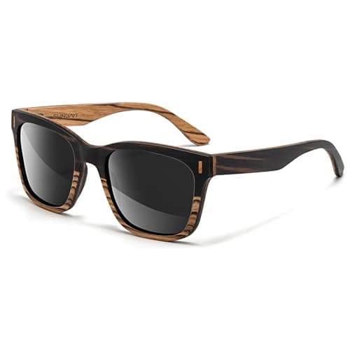 SUNGAIT Ebony Zebra Wood Sunglasses Mixed-color Frame Black Polarized Lens Gifts for Men(Ebony & Zebra Frame/Grey Lens) - Image 1
