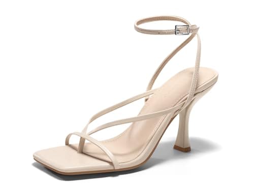 Coutgo Womens Strappy Kitten Heels Sandals Square Open Toe Flip Flops Summer Dress Shoes, Nude, size 8 - Image 1