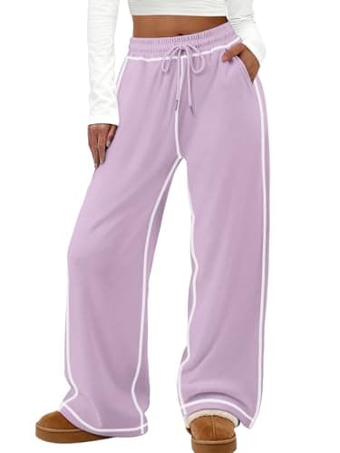 ATHMILE Track Pants Women Sweatpants Wide Leg Straight Drawstring Teen Girl Fall Jogging Soft Lounge Athletic Pajama Joggers Purple - Image 1