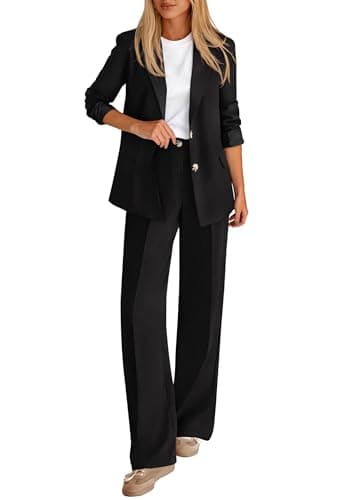 KIRUNDO Womens Suits 2 Piece Set Business Casual Blazer Jacket Wide Leg Dress Pants Suits Professional Work Office Outfits(Black, X-Large) - Image 1