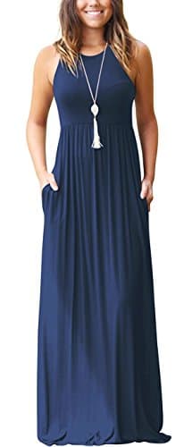 DEARCASE Sleeveless Maxi Dress for Women Navy Blue Large Wedding Guest A-line Casual Loose Party Vintage Spring Summer Floor Length Ladies Beach Sundress Plain Vacation Long Flowy Dresses with Pockets - Image 1