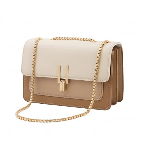 VONCOSS Women's Small Crossbody Bag Quilted Shoulder Purse for Travel Work Wedding, Vegan Leather Handbag Gold Chain Strap - Image 1