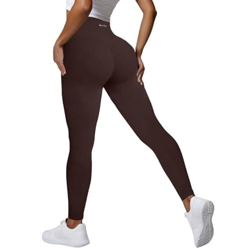 BaseTry Womens Yoga Pants Seamless Mid High Waisted Tummy Control Butt Lifting Workout Leggings for Women Running (US, Alpha, Large, Regular, Regular, Coffee) - Image 1