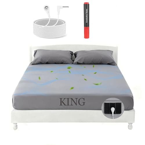 Grounding Fitted Sheets King with 12% Pure Silver Fiber, 88% Organic Cotton Earthing Sheet, Deep Pocket Grounded Sleep Kit for Pain Relief & Better Sleep, Includes Grounding Cord (Grey, King) - Image 1