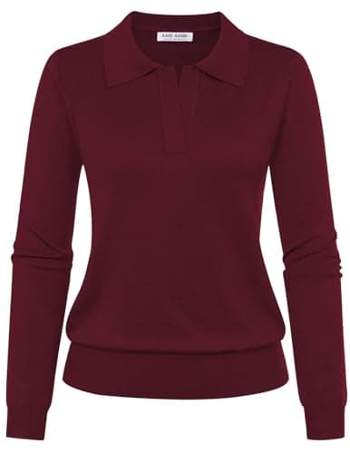 Kate Kasin Fall Sweaters V Neck Knitted Tops Casual Ribbed Shirt Loose Pullover Sweater Wine Red 2XL - Image 1