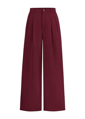 KIRUNDO Wide Leg Dress Pants for Women High Waisted Office Work Trousers Business Casual Slacks Button Flowy Palazzo Pant(Burgundy, XX-Large)