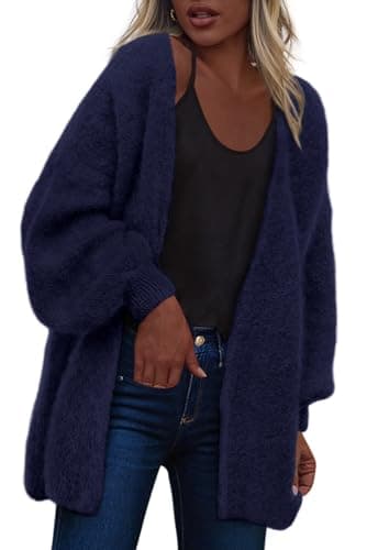 dowerme Women Open Front Cardigans Trendy Fall Long Sleeve Drop Shoulder Soft Knit Slouchy Sweater Spring Outerwear 2026(Navy,Large) - Image 1