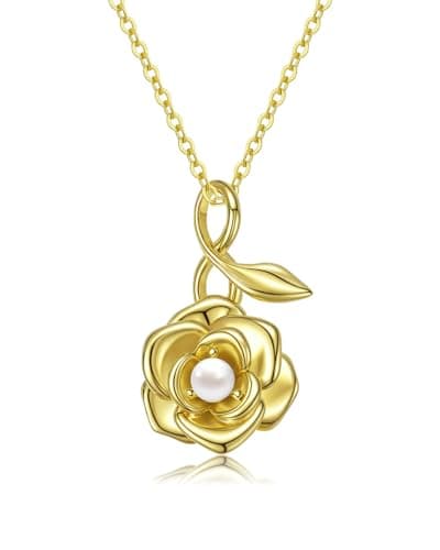 Molenia June Rose Birth Flower Birthstone Necklace for Women: 14K Gold 925 Sterling Silver June Birth Month Floral Pendant Dainty Trendy Cute Jewelry for Her Mom Wife Daughter Sister Birthday Gifts - Image 1