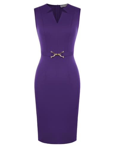 GRACE KARIN Work Dresses for Women 2026,V Neck Business Office Bodyon Dress,Sleeveless Pencil Semi Formal Midi Dress Purple S - Image 1
