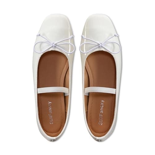 StillFancxy Ballet Flats with Bow Square Toe Ballerina Flats Slip on Bowknot Flat Shoes for Women Dressy Comfortable White Patent - Image 1