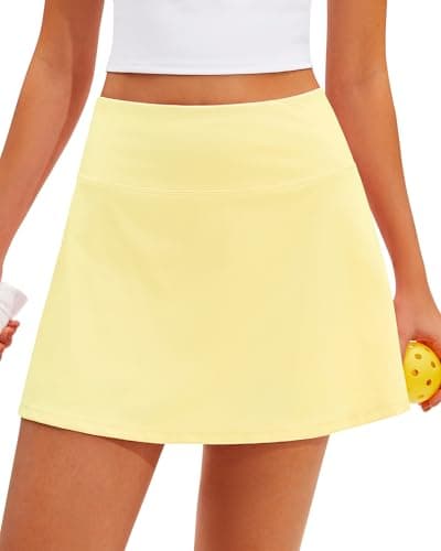 Stelle Women Skort High Waisted Tennis Skirt with Pockets Mini A Line Casual Skirts for Athletic Golf (Lemon Butter,XL) - Image 1