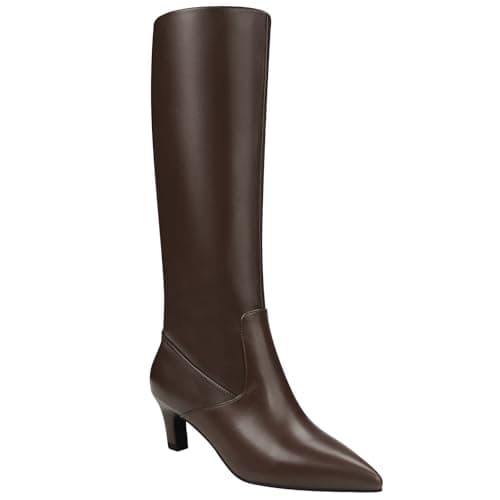 Quorvash Knee High Boots for Women - Long Tall Boots for Women Faux Leather Block Heel Pointed Toe with Side Zipper Fall Winter Brown Size 6 - Image 1