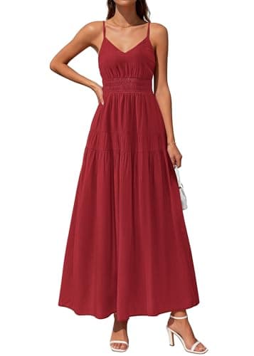KIRUNDO Summer Dresses for Women Spaghetti Strap Sleeveless High Waist Flowy Boho Maxi Dress Beach Vacation Long Sundress(Red, Small) - Image 1
