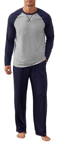 NITAGUT Men's Pajama Set Long Sleeve Sleepwear 2 Piece Loungewear with Pockets Soft Comfy Nightwear,Navy Blue-S - Image 1