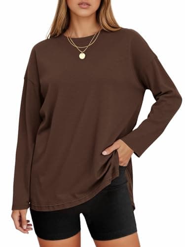 Tankaneo Womens Oversized Long Sleeve T Shirts 2026 Crewneck Basic Tee Loose Fit Tunic Tops Casual Fall Workout Clothes Coffee - Image 1