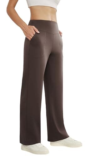 SEAJOJO Dress Pants Women Wide Leg, High Waist Stretchy Work Pants Pull On Business Casual Slacks with Pockets Brown - Image 1