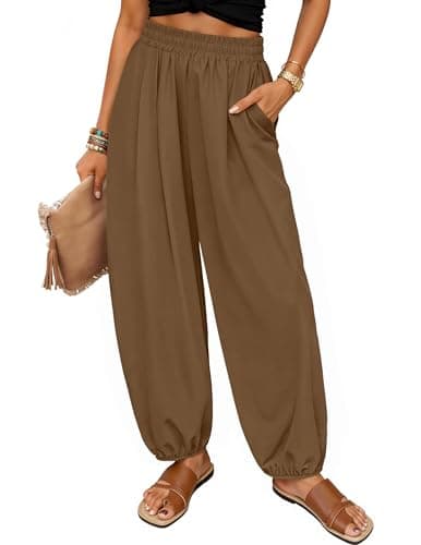 ZESICA Women's High Waisted Wide Leg Palazzo Pants 2026 Summer Lounge Pant Beach Travel Vacation Trousers Outfits Brown X-Large - Image 1