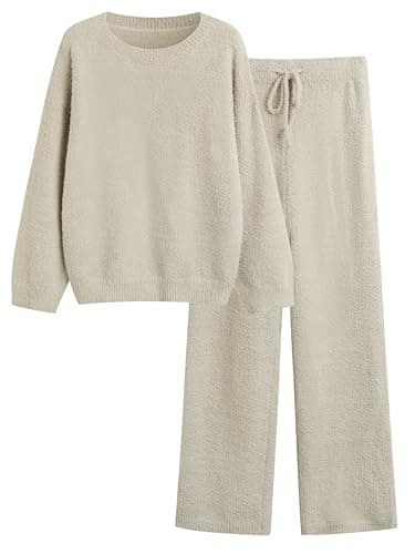 GKBK Lounge Sets for Women 2 Piece Fuzzy Fleece Pajamas Long Sleeve Oversized Lounge Set 2025 Fall Winter Trendy Gray-brown L - Image 1