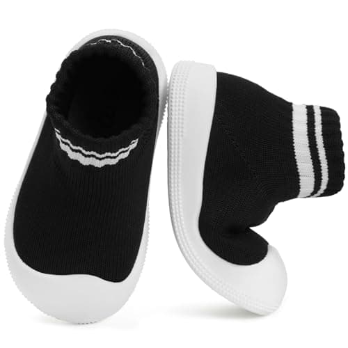 STQ Baby Sock Shoes Toddler Walking Shoes Infant Wide Toe Box Non-Slip Slippers Soft Sole Sneakers for Baby Boys Girls Lightweight Easy On Off Indoor Slippers Black 6-9 Months - Image 1