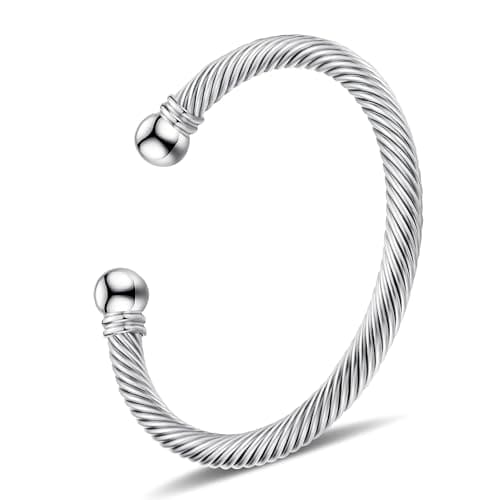 BOLAGTIER Stainless Steel Twisted Cable Wire Bracelets Adjustable Open Cuff Bangle Bracelet Vintage Jewelry Gift for Women (C-Silver) - Image 1