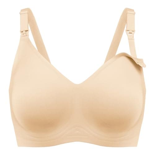 haakaa Nursing Bras for Breastfeeding Bras, Seamless Pregnancy Maternity Bra Wireless Classic Jelly Strip Support Nursing Bra (Cream, XL) - Image 1