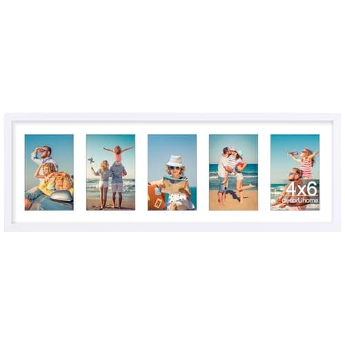 decorUhome 8x24 Picture Frames Collage Wall Decor, Display 5Pcs 4x6 Photos with Mat or 1Pcs 8x24 Unmatted, 5 4x6 Collage Picture Frames for Wall Mounting, White - Image 1