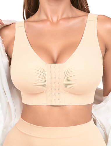 Easybunny Front Closure Minimizer Bras for Women Post Surgery Mastectomy Compression Bra with Adjustable Straps Non Padding Nude S - Image 1