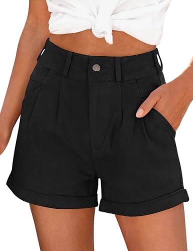 PRETTYGARDEN Womens Shorts Dressy Casual 2026 High Waisted Pleated Beach Vacation Tailored Summer Shorts with Pockets(Black,XX-Large) - Image 1