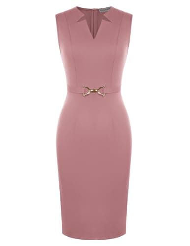 GRACE KARIN Work Dresses for Women 2026,V Neck Business Office Bodyon Dress,Sleeveless Pencil Semi Formal Midi Dress Pink M - Image 1