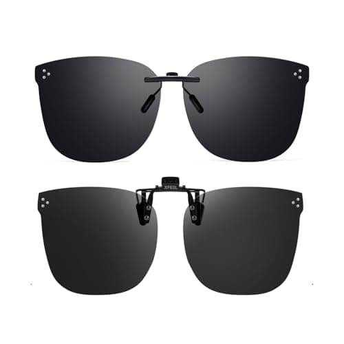 Xfeel Black Polarized Clip On Sunglasses Over Prescription Glasses for Women Men, Fit Over Eyeglasses Trendy Shades - Image 1