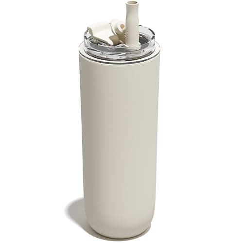 UIRZOTN 16 oz Insulated Coffee Tumblers, Travel Coffee Tumblers with Straw, Double-Wall Stainless Steel Tumbler, Leak Proof Tumbler, Reusable Cups with Lids for lced and Hot Drinks (Cream) - Image 1