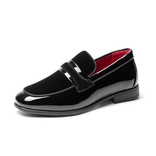 Bruno Marc Boys Dress Shoes Slip-on Loafers Tuxedo Patent Classic Velvet Shoes,Size 3 Little Kid,Black,SBLS26004K - Image 1