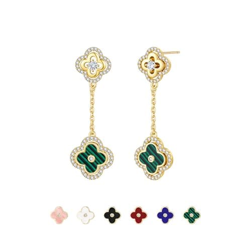 Turandoss Clover Studs Earrings for Women - 14K Gold Plated Hypoallergenic Green Four Clover Leaf CZ Earrings, 925 Sterling Silver Post, Dainty Dangle Jewelry Gifts for Her Mom Wife St. Patrick's Day - Image 1