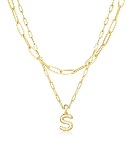 adoyi Valentines Day Gifts Initial Necklaces for Women Hers Dainty 14K Gold Plated Heart Layered Letter S Pendant Necklace Stack Jewelry Birthday Valentines Day Gifts for Her Mom and Wife - Image 1