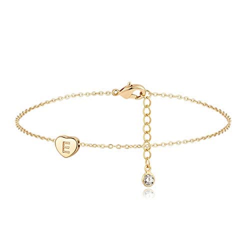 Valloey Rover Gold Ankle Bracelets for Women 14K Gold Anklets for Women Heart initial E Anklet Bracelets Cute Simple Personalized Dainty Boho Beach Foot Chain Jewelry Gift - Image 1