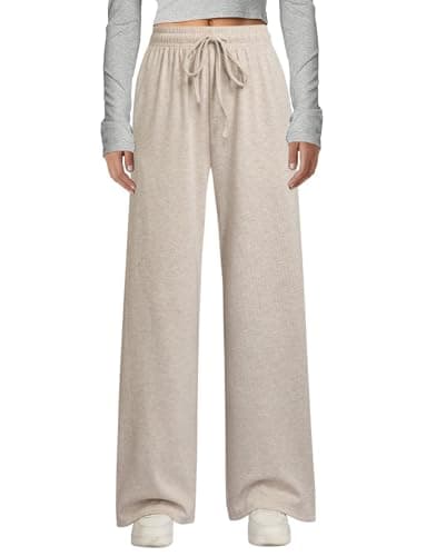 Arolina Elastic Waist Lounge Khaki Pants for Women Fall Soft Sweat Pants with Pockets Cozy Mid-Weight Pajama Pants Casual Wear - Image 1