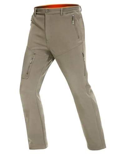MOURCE Waterproof Mens Hiking Pants with Pockets - Fleece Lined Winter Ski Pants for Men Outdoor, Light Khaki - Image 1