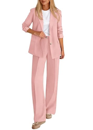 KIRUNDO Womens Suits 2 Piece Set Business Casual Blazer Jacket Wide Leg Dress Pants Suits Professional Work Office Outfits(Pink, XX-Large) - Image 1
